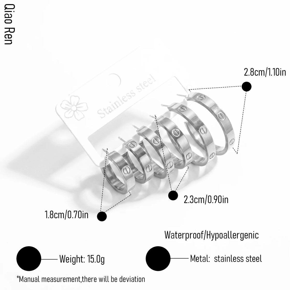 QIAOREN 14595 Gold Stainless Steel Hoop Earrings Multi Line Huggie Earrings Waterproof Hypoallergenic Fashion Jewelry for Women