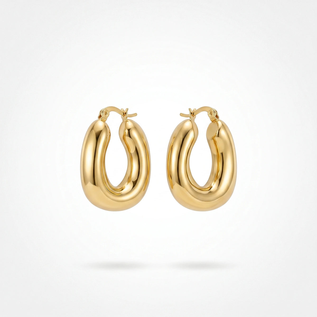 QIAOREN12453Glossy Solid Gold Oval Chunky Hoop Earrings Waterproof Stainless Steel Hoops Hypoallergenic Minimalist Daily Jewelry