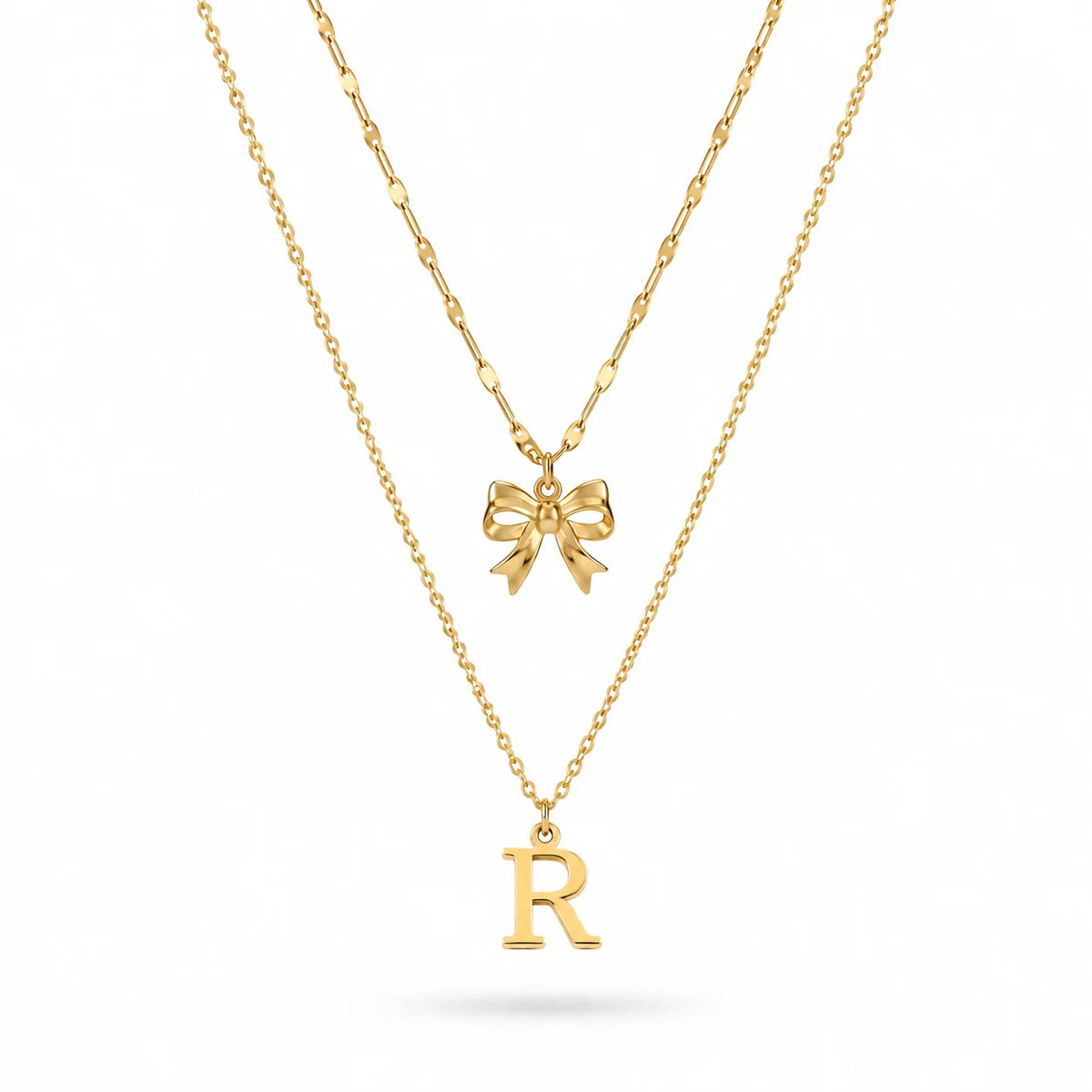 QIAOREN A-Z 26 Letter Bow Initial Necklace Stainless Steel Gold Silver Alphabet Pendant Custom Jewelry