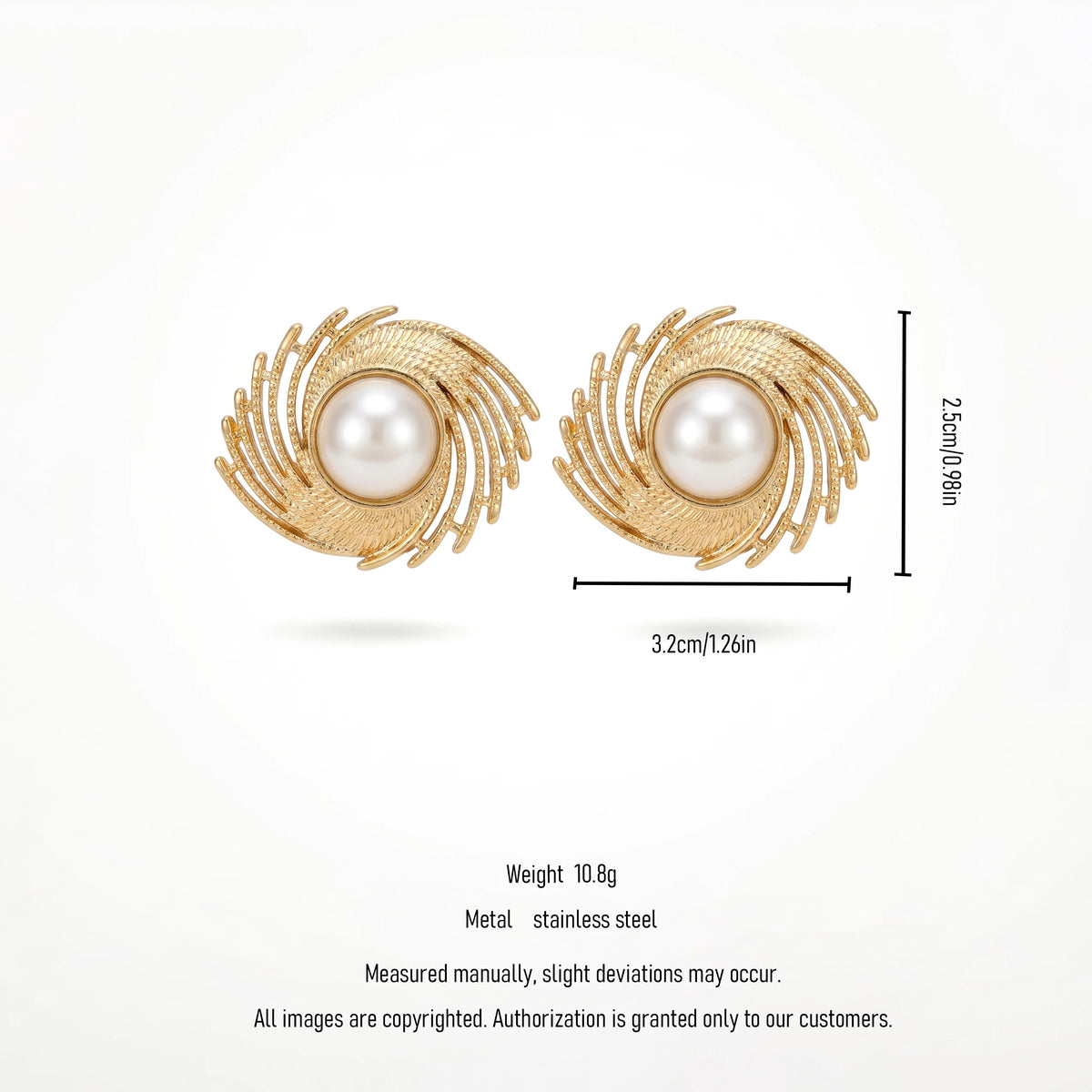 QIAOREN 12261 Elegant Baroque Pearl Galaxy Swirl Earrings Gold Stainless Steel Etched Openwork Studs Statement Jewelry Gift EU