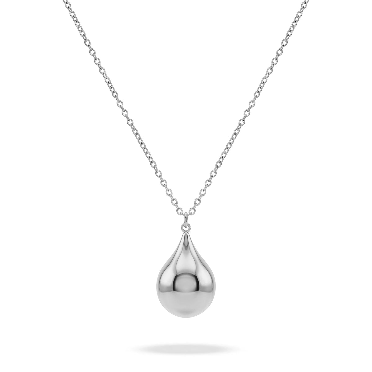 QIAOREN 11751 Polished Teardrop Pendant Necklace 18K Gold Stainless Steel Smooth Shiny Statement Piece