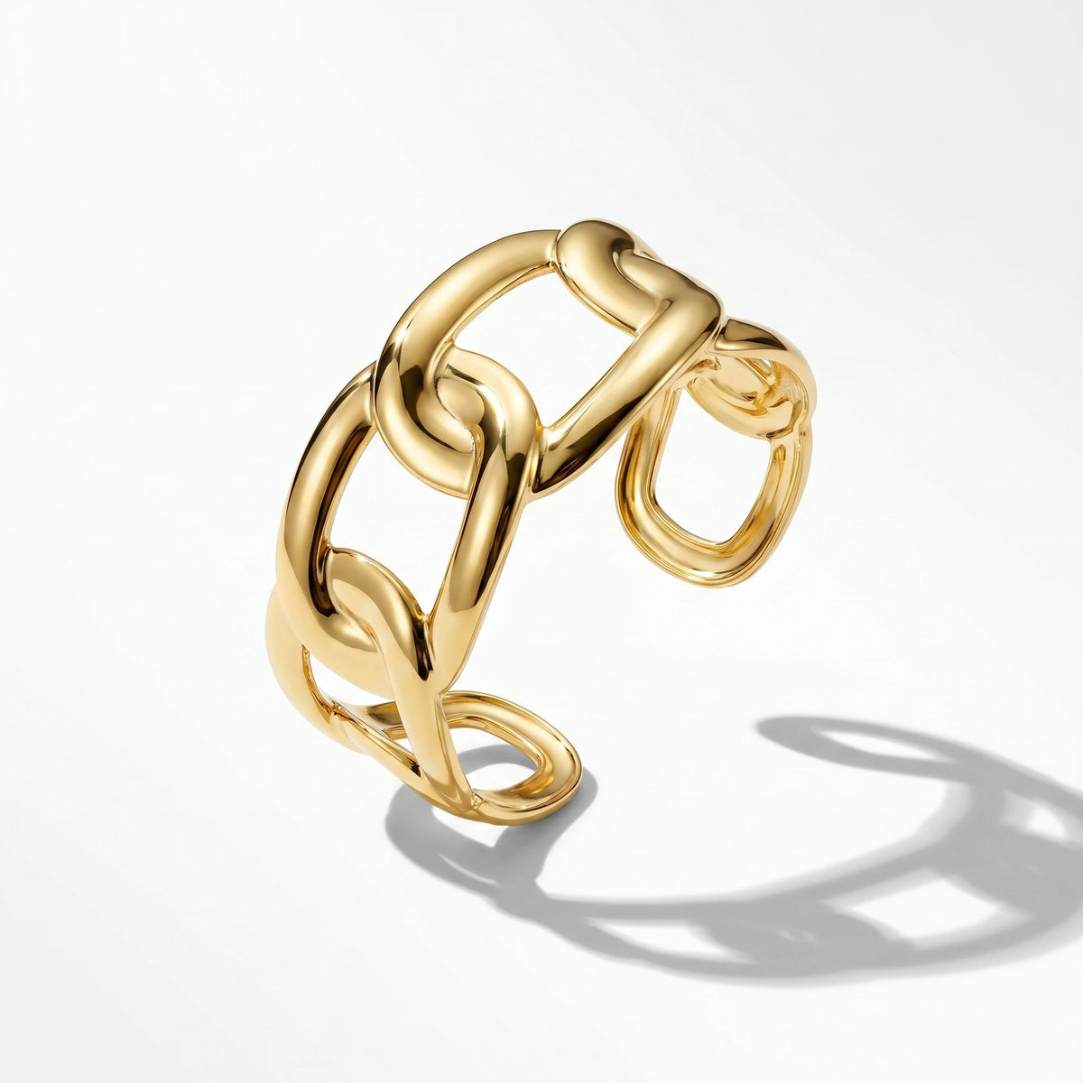 QIAOREN 12721 Modern Geometric Thick Intertwined Rectangular Link Wide Cuff Bangle Hypoallergenic Stainless Steel Gold Bracelet