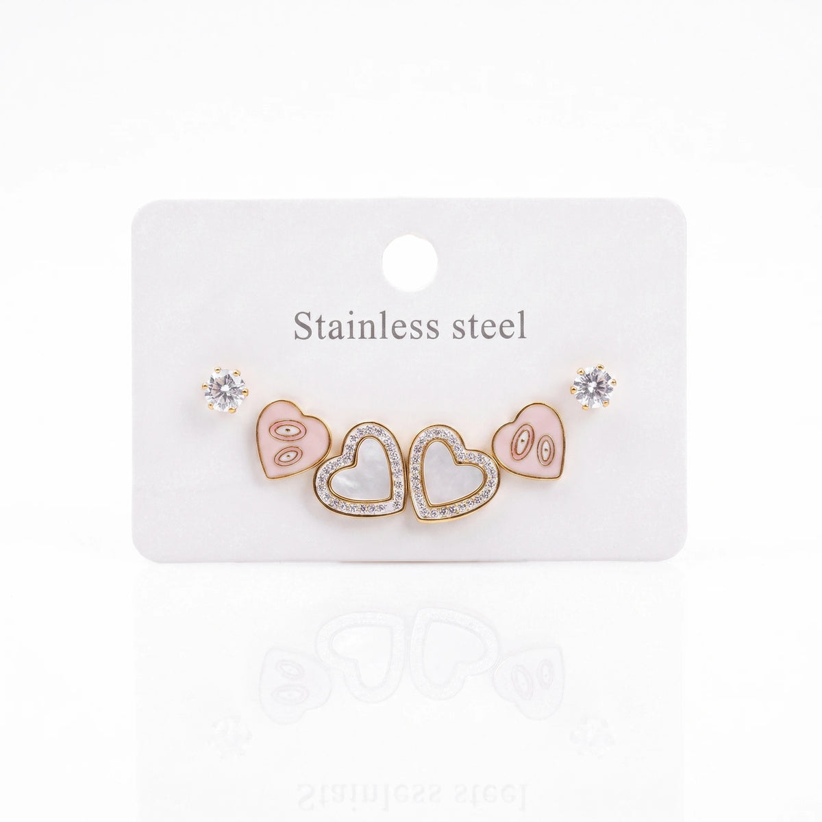 QIAOREN 14511 Minimalist Heart Stud Earrings Stainless Steel CZ Crystal Earrings Waterproof Jewelry for Women Daily Wear