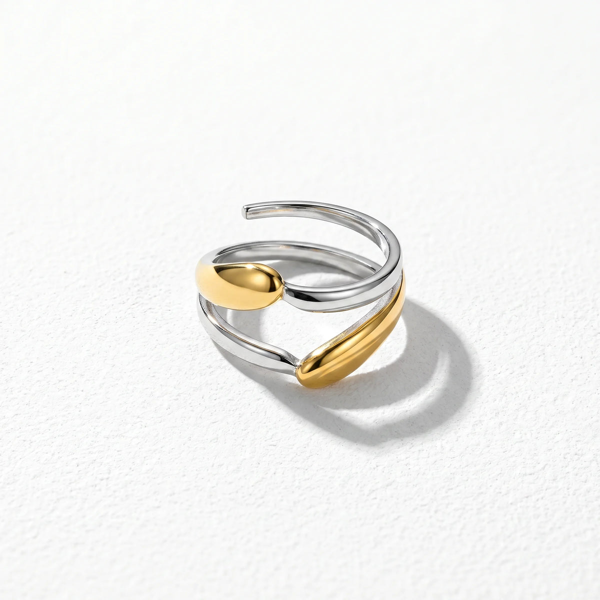 QIAOREN 12923-27 18K Gold Plated 316L Stainless Steel Two Tone Snake Star Adjustable Rings Set Tarnish Free Waterproof Jewelry