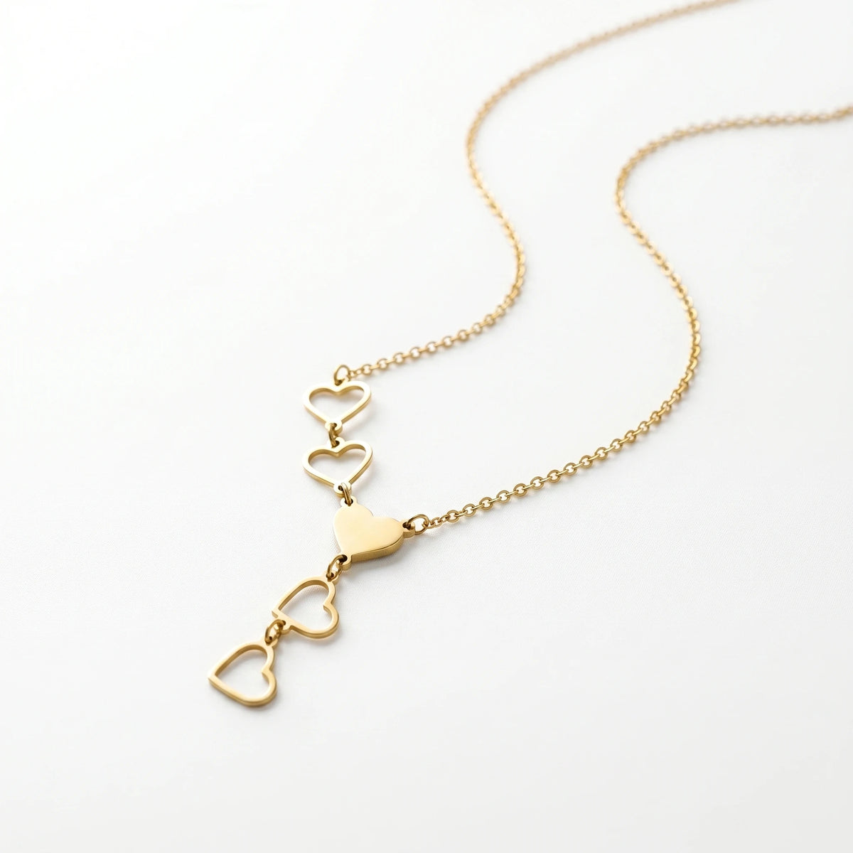 QIAOREN 12884 18K Gold Plated Stainless Steel Heart Y Necklace, Waterproof Tarnish Free Dainty Heart Lariat Jewelry for Her