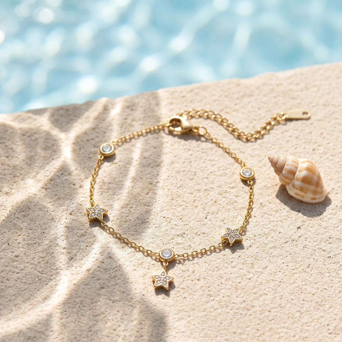 QIAOREN 13768 Thin Oval Link Chain Bracelet with Beaded Border White Mother of Pearl Butterfly Charm & Two Side Round Zircon