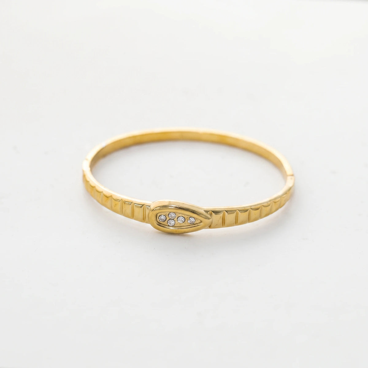 QIAOREN 14114 Stainless Steel Slim Bangle Bracelet Gold CZ Minimalist Waterproof Jewelry OEM ODM
