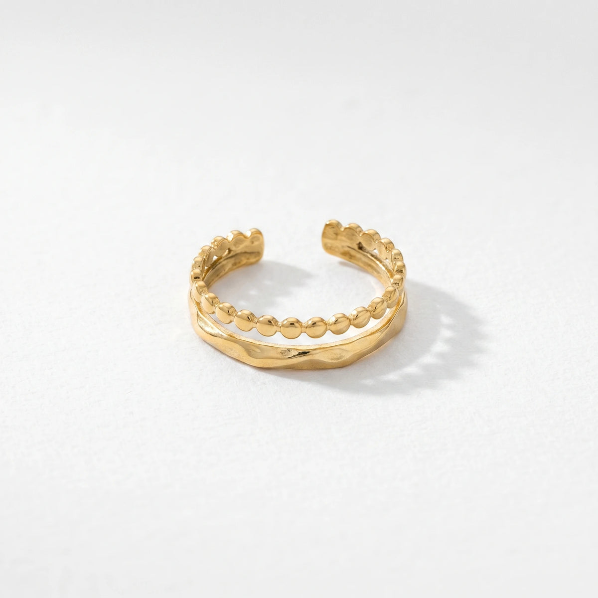 QIAOREN 13091-95 5Pcs 18K Gold Plated Stainless Steel Open Ring Set, Adjustable Stackable Heart Finger Rings