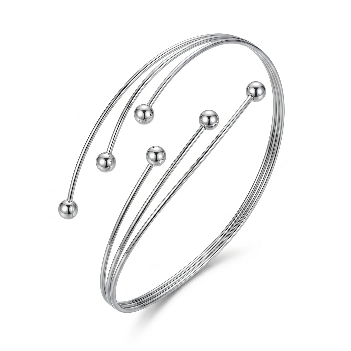 QIAOREN 12825 Adjustable Multi Layer Silver Ball Armlet Upper Arm Bracelet Stainless Steel Minimalist Boho Bangle Jewelry