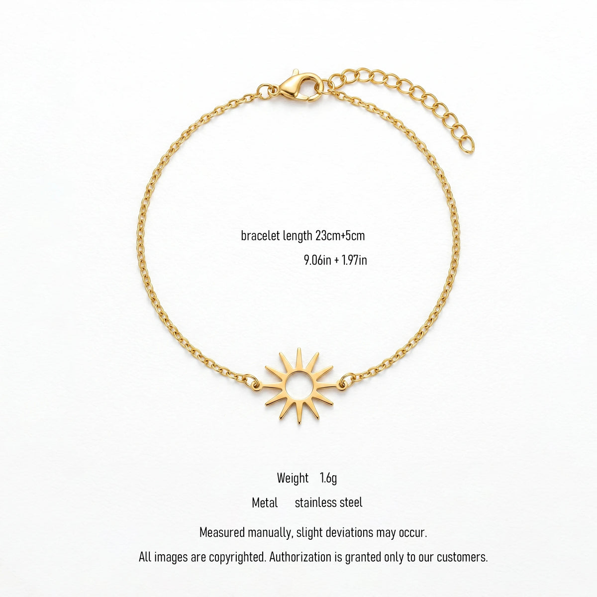 QIAOREN 10729 Trendy Beach-Ready Sunburst Butterfly Charm Bracelet Stainless Steel Gold Plated Adjustable Layering Bracelet