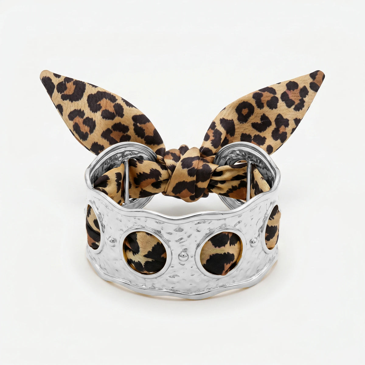 QIAOREN 11003 Leopard Print Scarf Bracelet Gold Stainless Steel Wide Adjustable Boho Beach Jewelry for Women