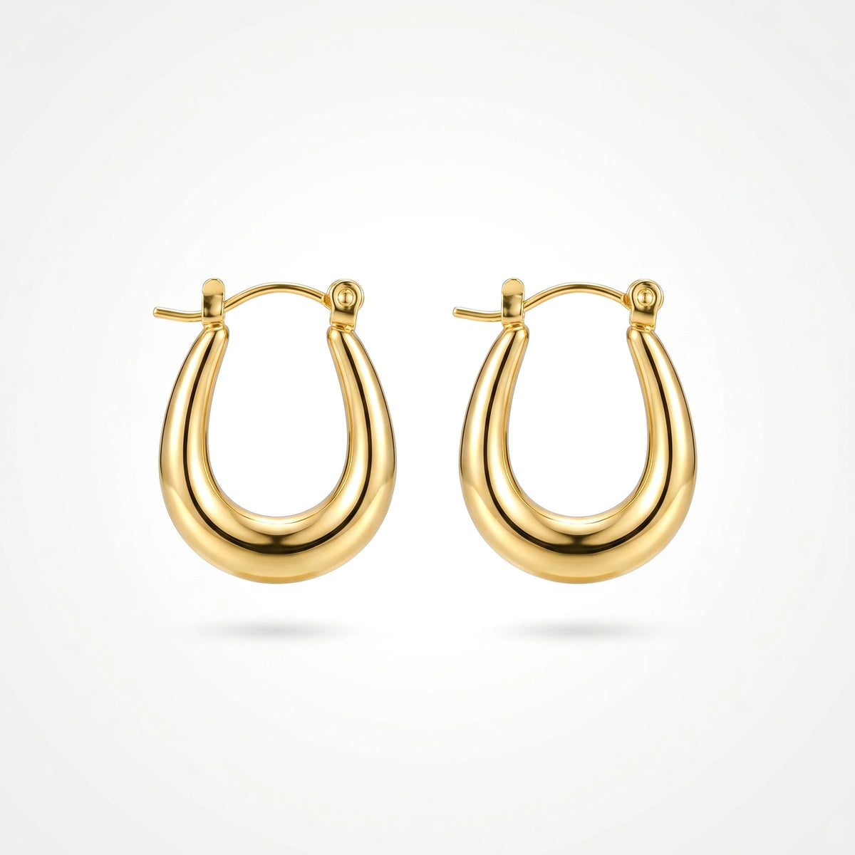 QIAOREN 12527 Waterproof 18K Gold Puffy Oval Earrings Stainless Steel Tarnish Free Bold U Hoop Earrings Jewelry US EU