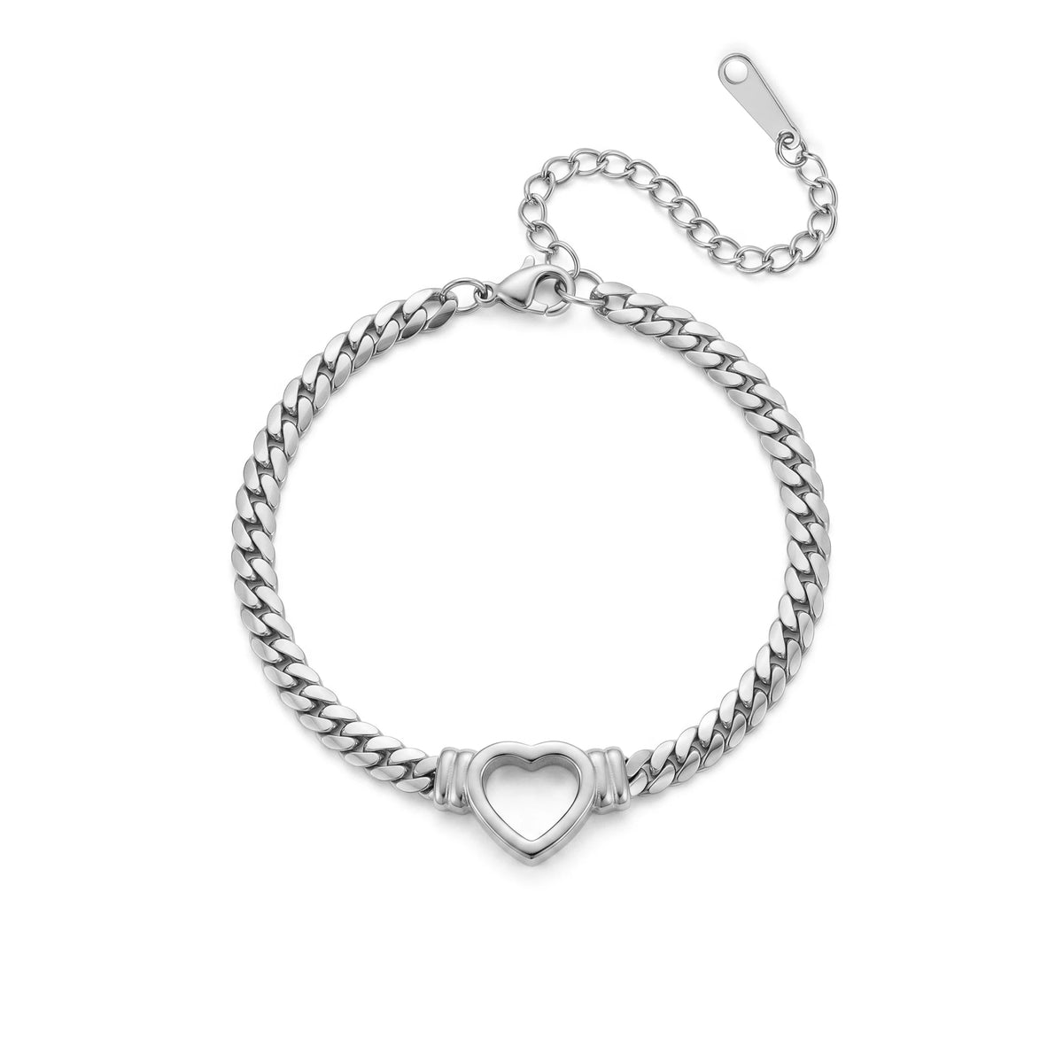 QIAOREN 13298 Gold Plated Stainless Steel Cuban Link Heart Bracelet Minimalist Dainty Chain Bracelet for Women