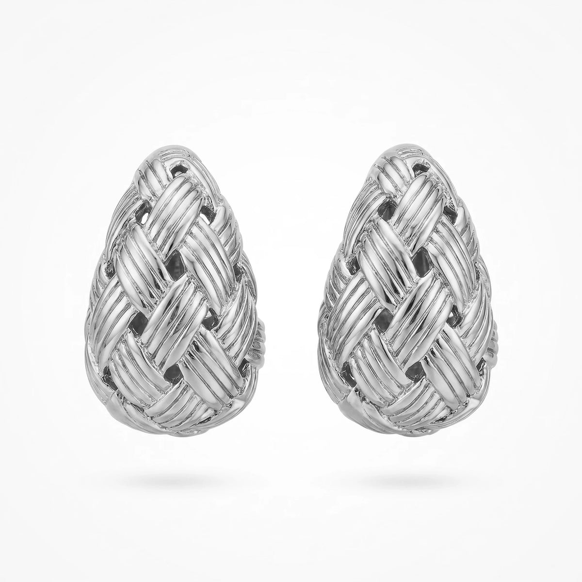 QIAOREN 12283 Trendy Basketweave Teardrop Earrings Gold Stainless Steel Braided Lattice Hollow Dome Studs Women US EU Hot