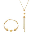 QIAOREN 11640 Dainty Gold Daisy Flower Jewelry Set 18K Stainless Steel Y Lariat Tassel Snake Chain Necklace Bracelet