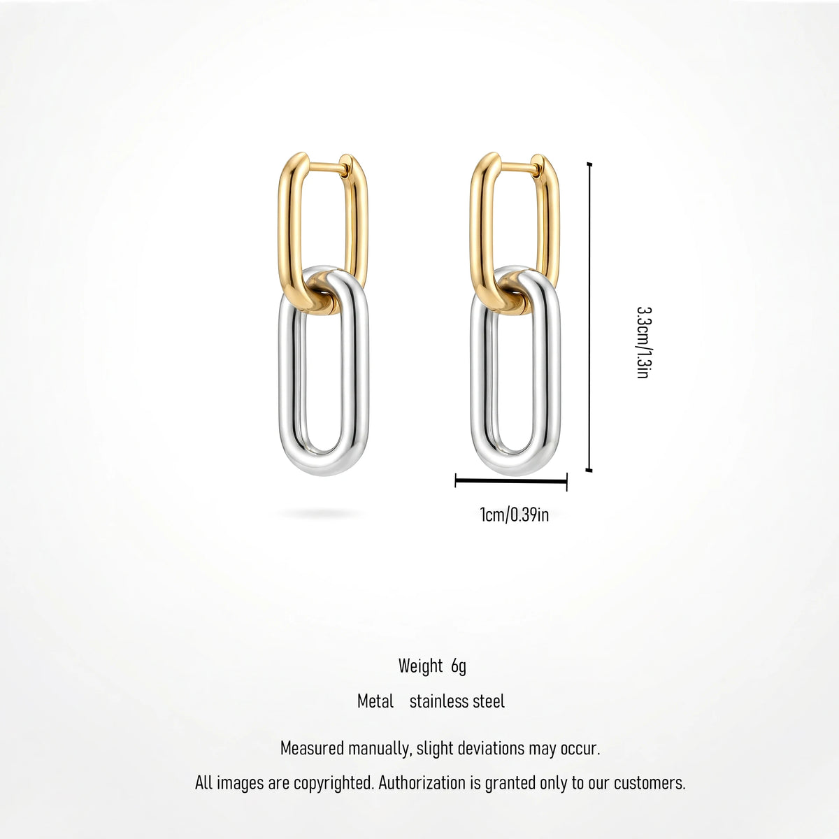 QIAOREN 12524  Modern Interlocking Rectangular Hoop Earrings Silver Stainless Steel Bold Link Dangle Jewelry US EU