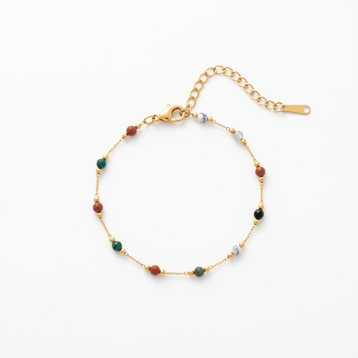 QIAOREN 13356 Gold Plated Stainless Steel Natural Stone Beaded Bracelet Dainty Gemstone Layering Jewelry for Women