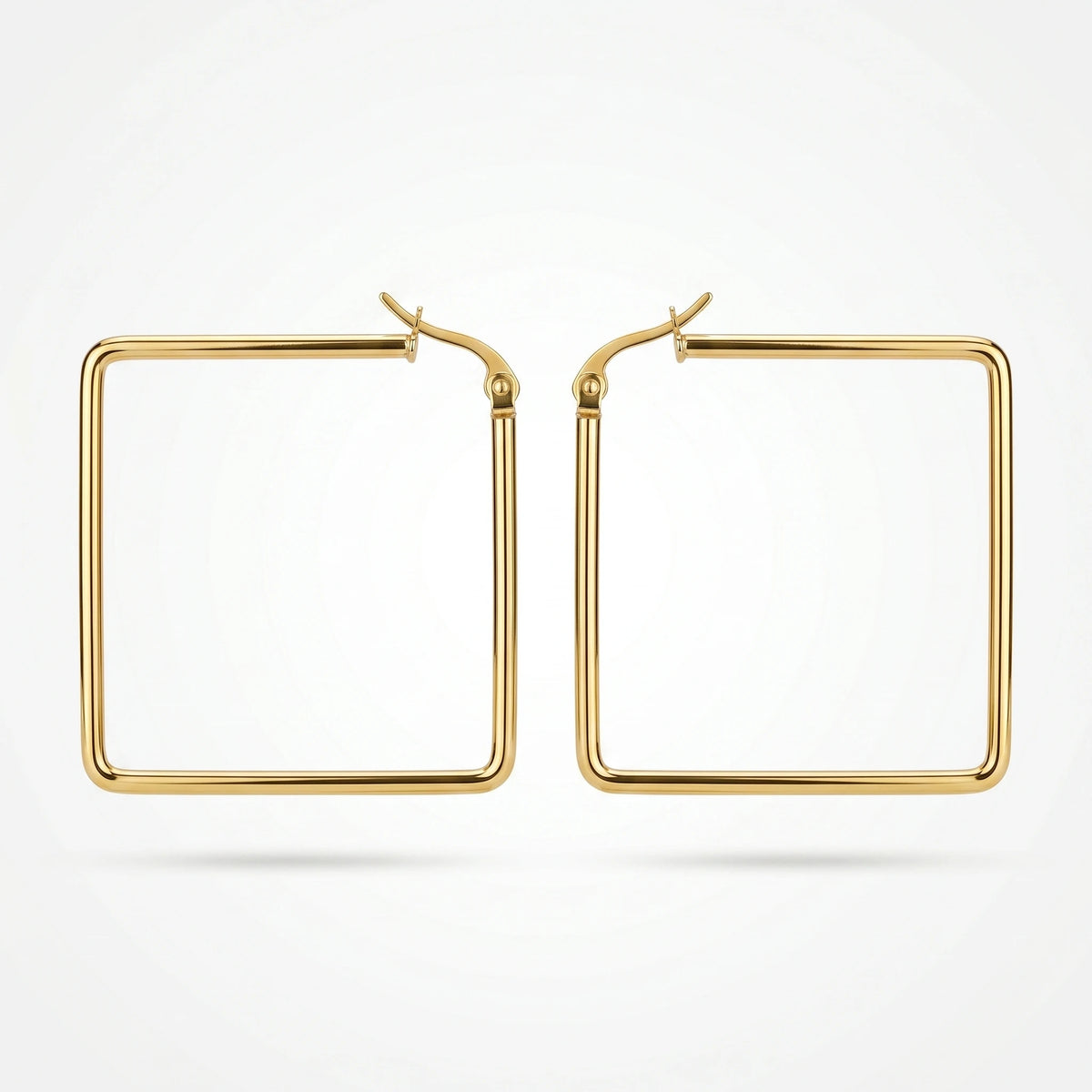 QIAOREN12319 Elegant 90s Retro Square Hoops Gold Stainless Steel Sleek Geometric Thin Tube Statement Hoop Earrings Gift Women