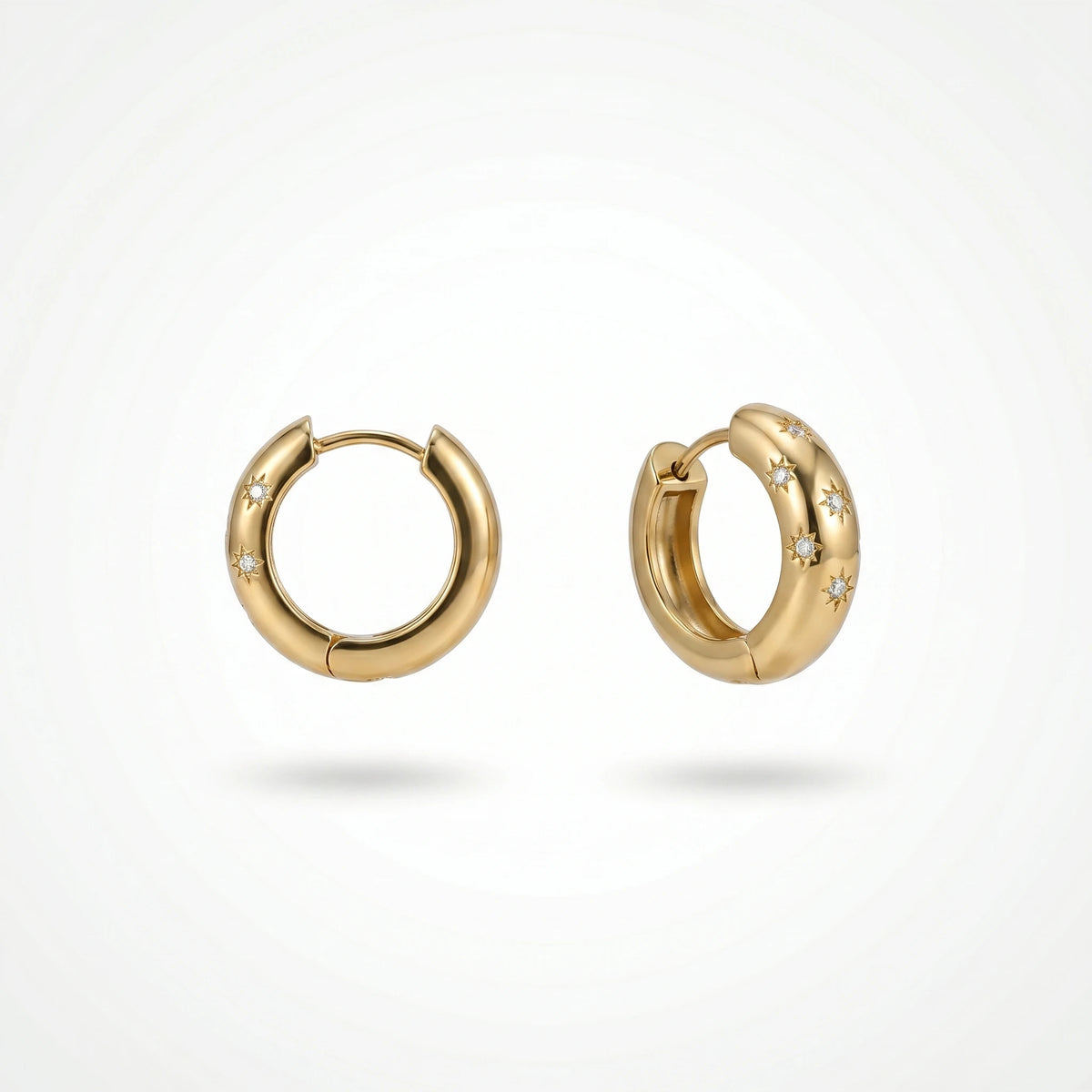 QIAOREN 12204 Gold Plated Stainless Steel Star CZ Inlaid Huggie Hoop Earrings