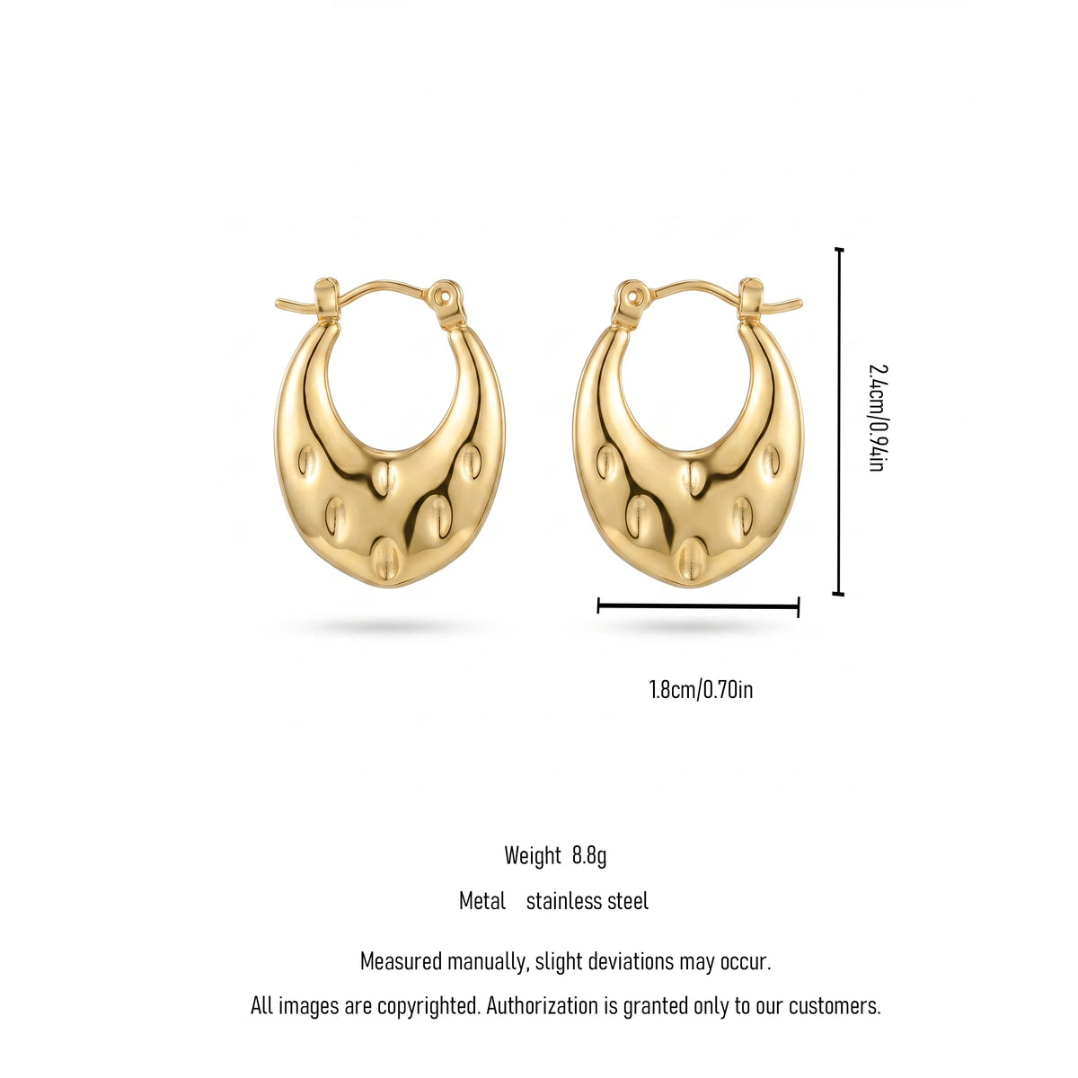 QIAOREN 12495 Elegant Bold Indented  Earrings Gold Stainless Steel 3D Sculptural Statement Gift Women
