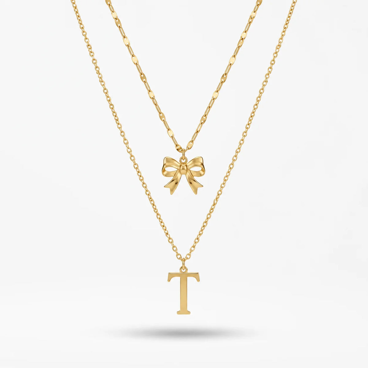 QIAOREN A-Z 26 Letter Bow Initial Necklace Stainless Steel Gold Silver Alphabet Pendant Custom Jewelry
