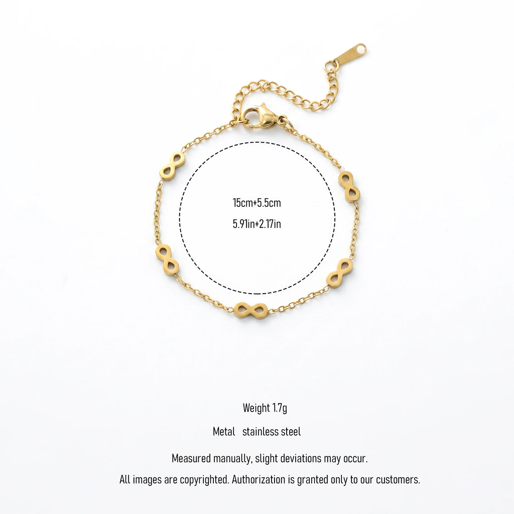 QIAOREN 14009 Cable Chain Adjustable Bracelet with Multiple Hollow Infinity Symbol Charms, Polished Gold Eternal Love