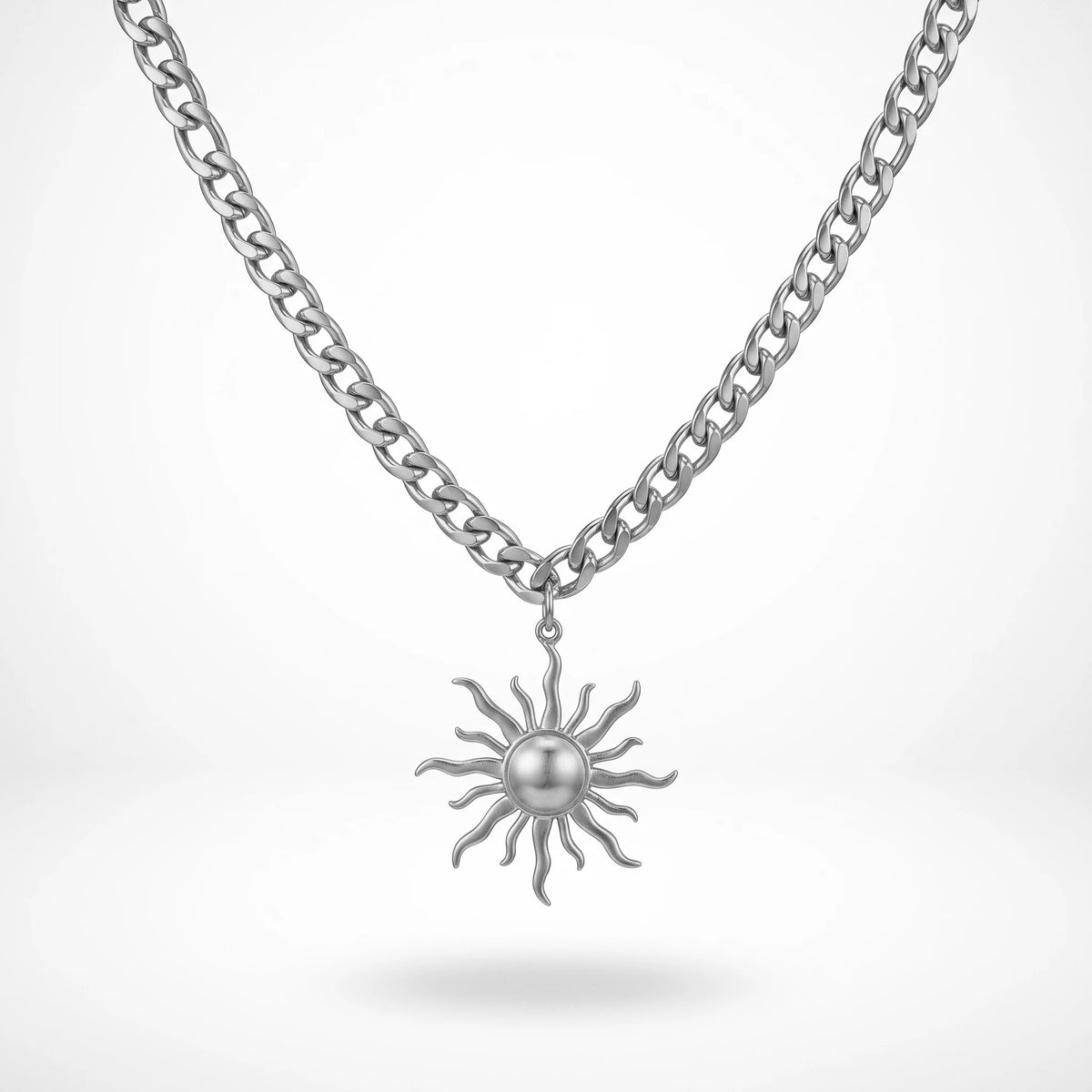 QIAOREN 10857 Waterproof Stainless Steel Trendy Sun Charm Necklace Gold Plated Link Chain Party Statement Jewelry
