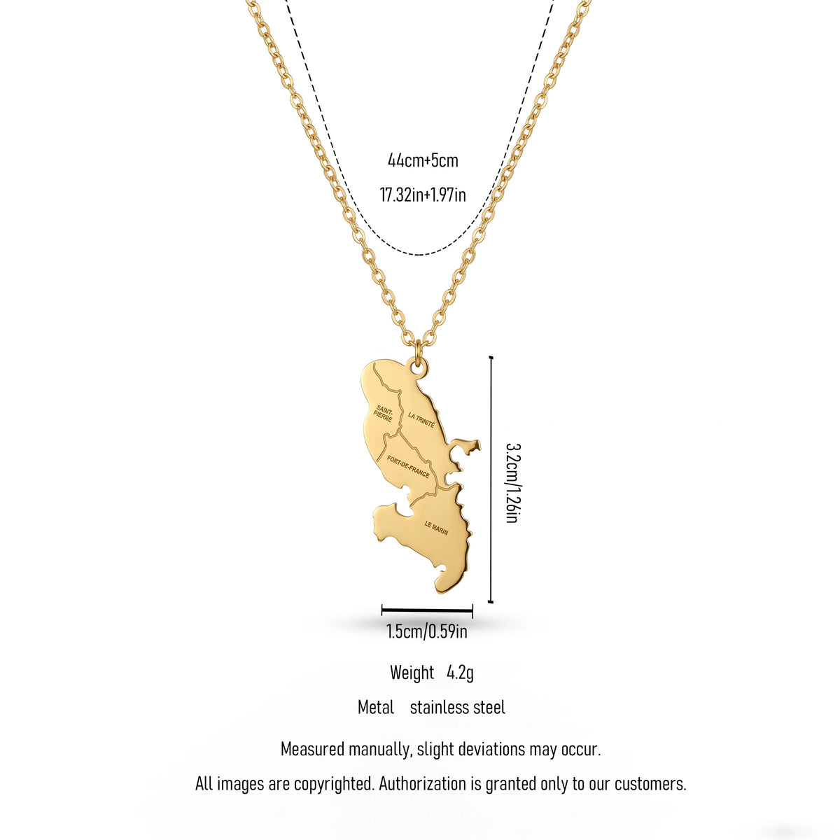 QIAOREN 12043 Travel Gift Stainless Steel Engraved Martinique Island  Pendant Necklace Slim Chain for European Souvenir Present