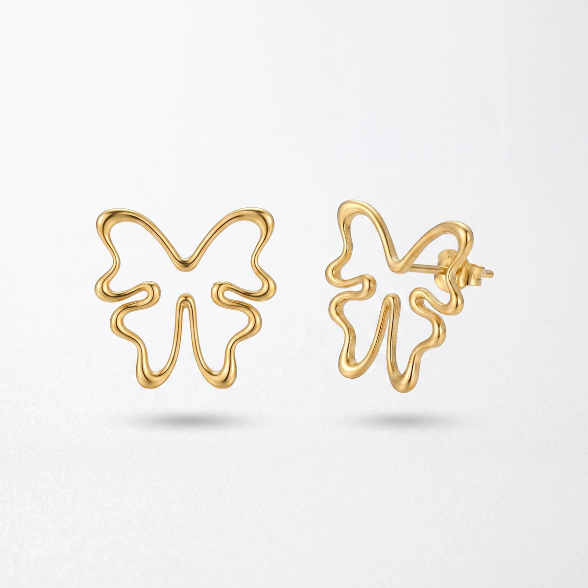 QIAOREN 14067 Abstract Hollow Butterfly Stud Earrings, Wavy Outline Open Butterfly Ear Stud Jewelry Gift for Daily Fashion