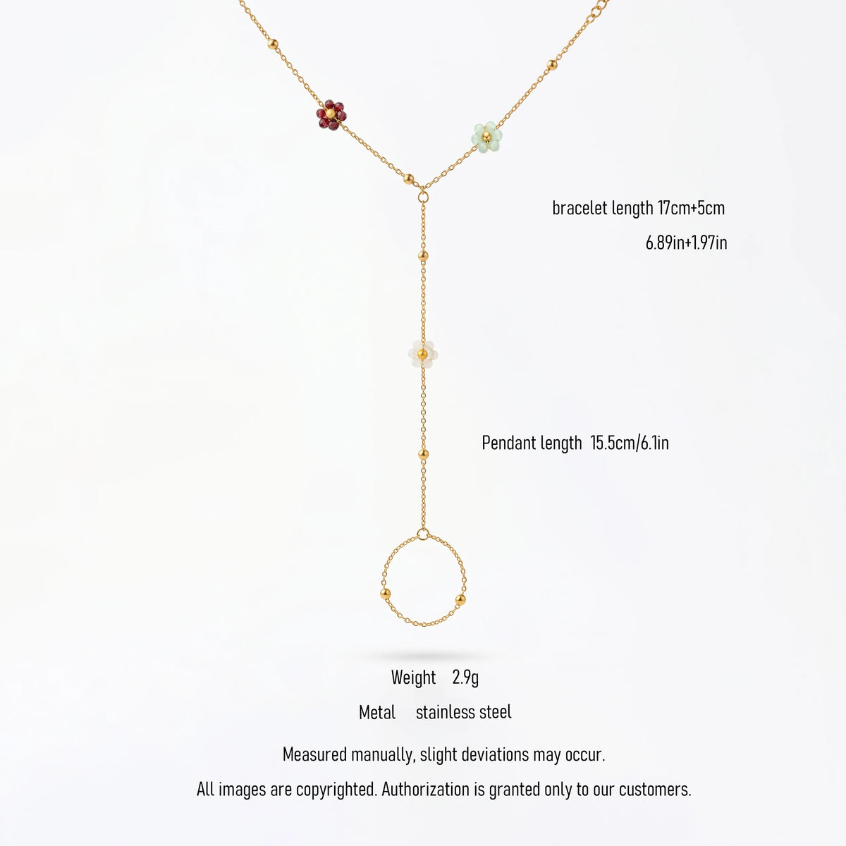 QIAOREN 10764 Stainless Steel Mixed Color Flower Hand Chain Finger Bracelet Trendy Boho Jewelry for Women Party