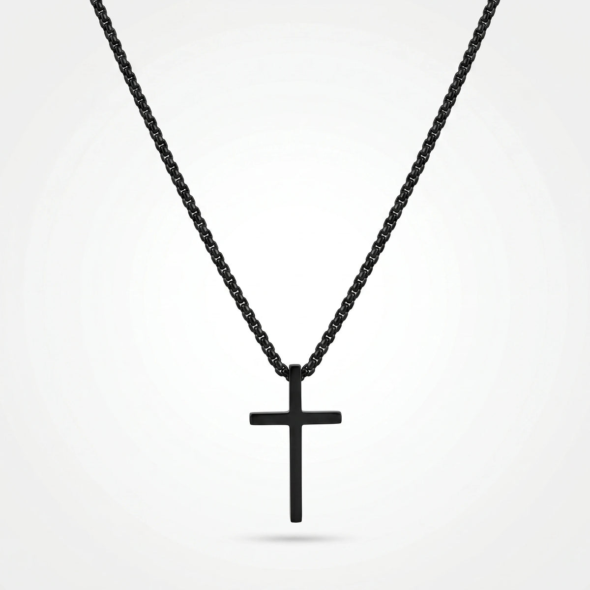 QIAOREN 10653 Trendy Minimalist Cross Pendant Box Chain Necklace 18K Gold Plated Stainless Steel Sweat-Proof Hypoallergenic