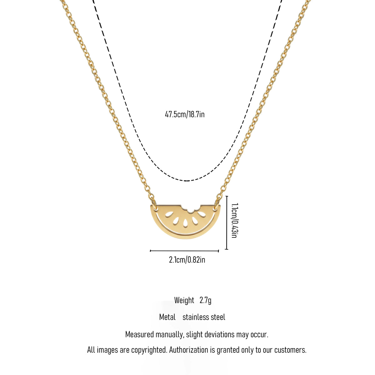 QIAOREN 11981 Anti-rust Stainless Steel Minimal Watermelon Slice Pendant Necklace Hollow Fruit Cutout Charm Casual Accessory