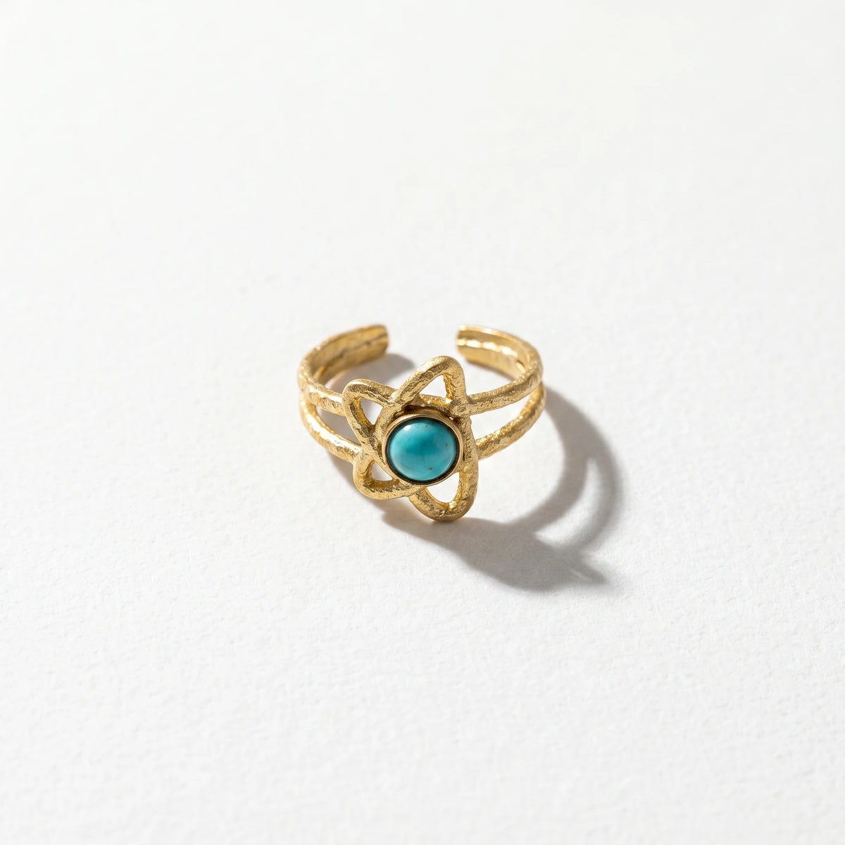 QIAOREN 5Pcs Gold Stainless Steel Turquoise Open Ring Set Irregular Hammered Crown Adjustable Boho Stackable Rings