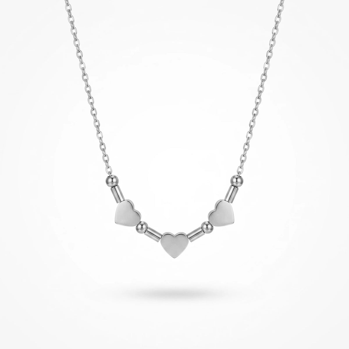 QIAOREN 11780 18K Gold Plated Stainless Steel Three Heart Beaded Bar Necklace Dainty Love Jewelry Gift for US European Women