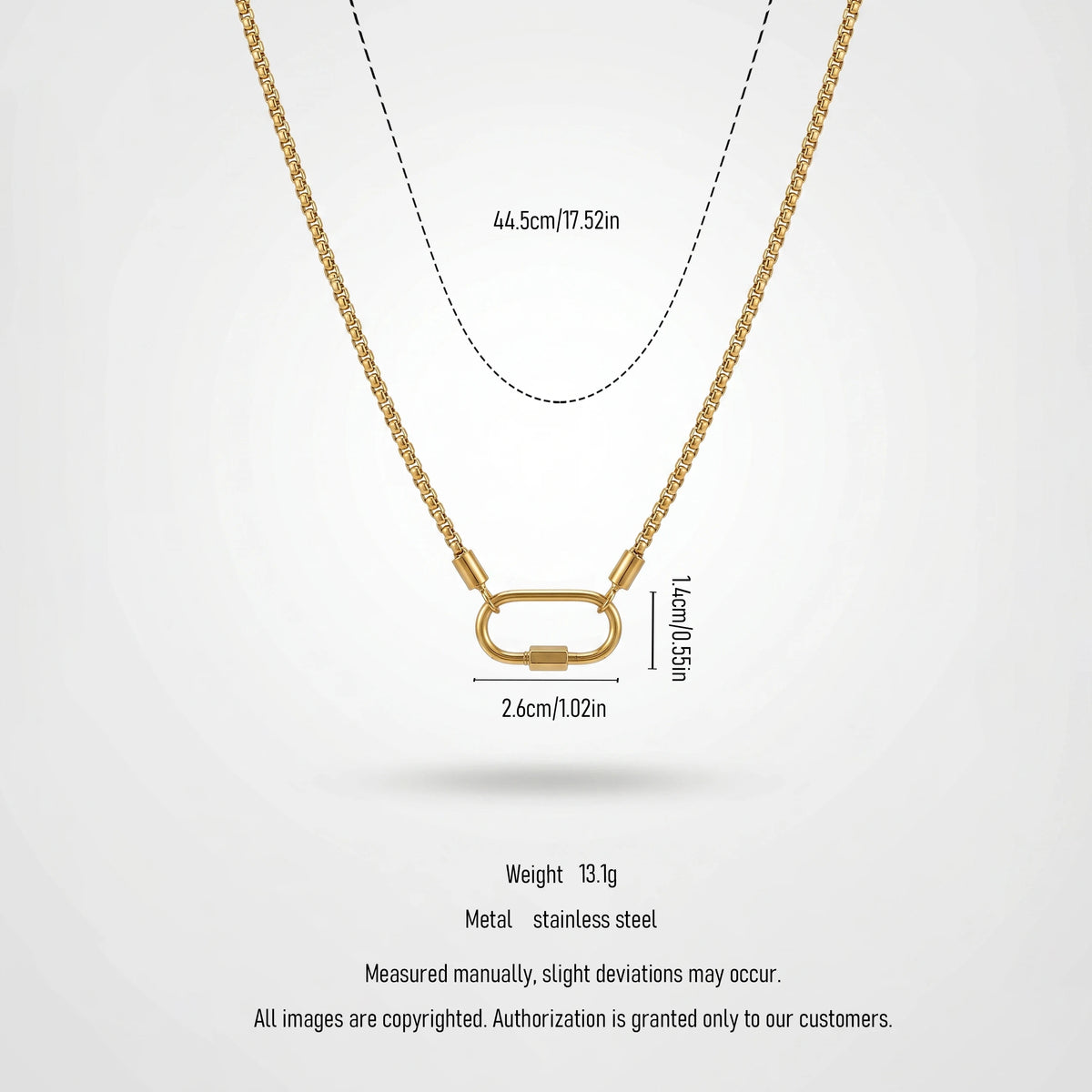 QIAOREN 12143 PVD 18K Gold Stainless Steel Box Chain Necklace Screw Carabiner Pendant Minimalist Dainty Women Jewelry US EU