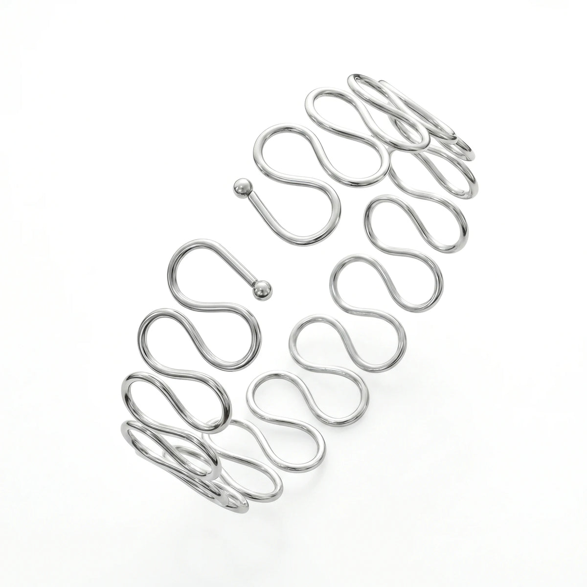 QIAOREN 12805 Stainless Steel Silver Multi Wave Open Cuff Bangle Adjustable Twisted Loop Wide Wrist Bracelet for Women