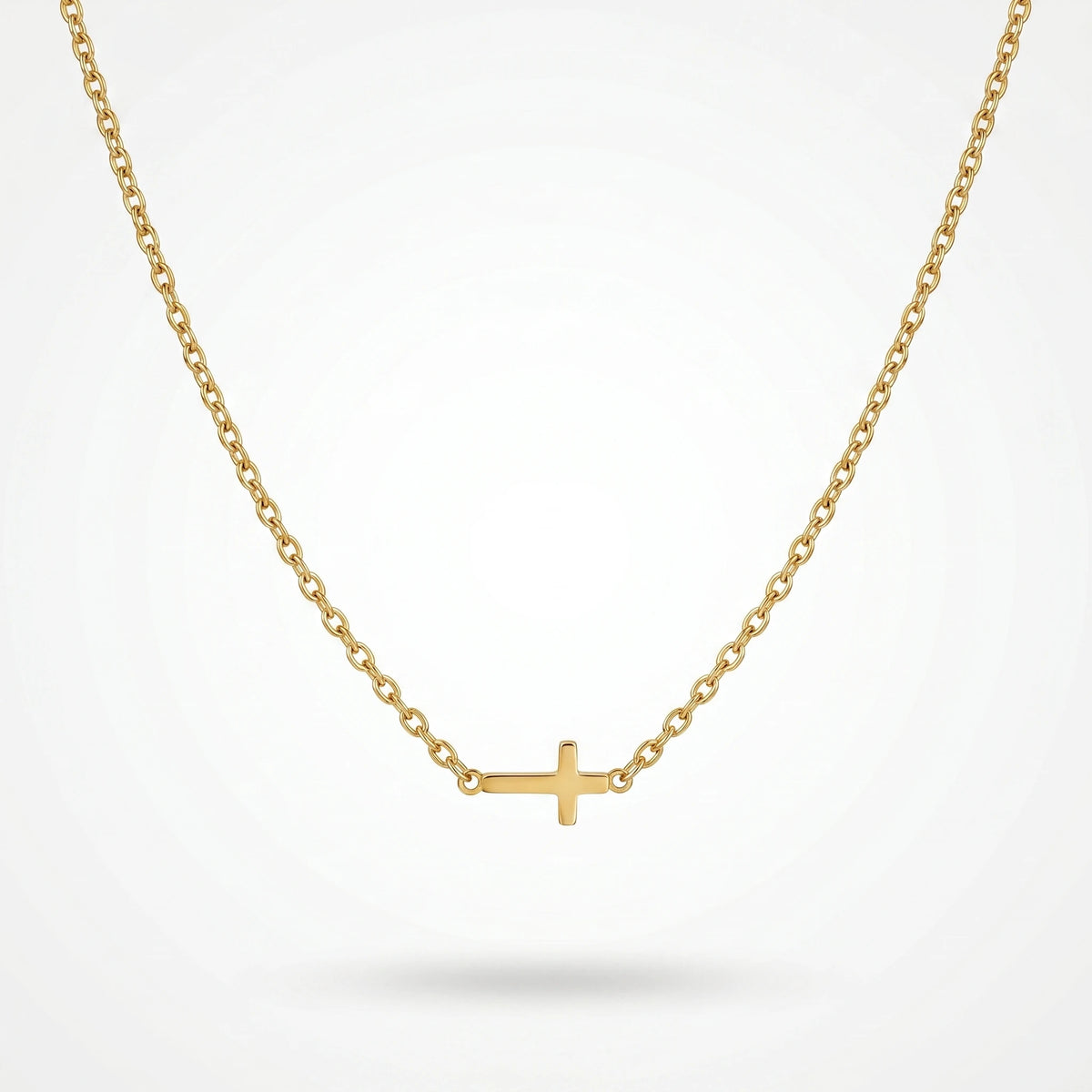 QIAOREN  10629 18K Gold Plated Sideways Mini Cross Necklace Stainless Steel Tarnish Free Waterproof Jewelry