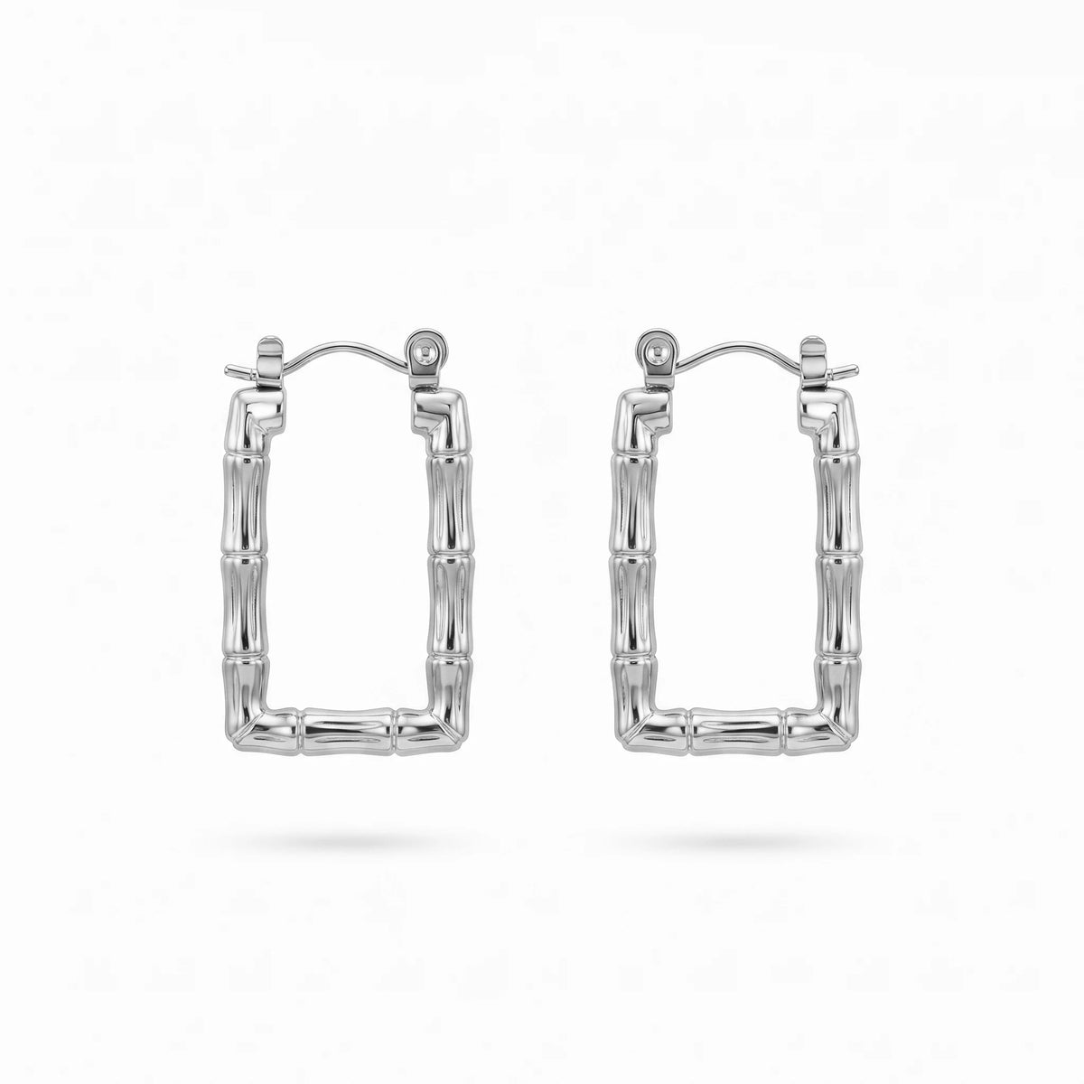 QIAOREN 12433 Elegant  Textured Rectangular Hoops Gold Stainless Steel Statement Jewelry Gift Women