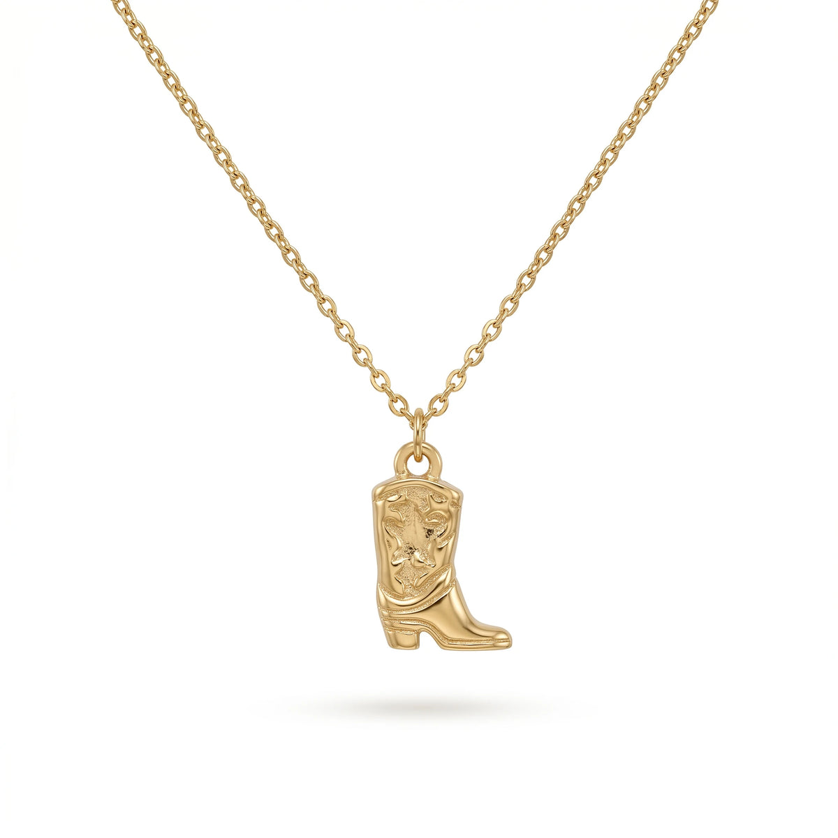 QIAOREN 11745 Edgy Cowboy Boot Pendant Necklace 18K Gold Stainless Steel Minimalist Western Style
