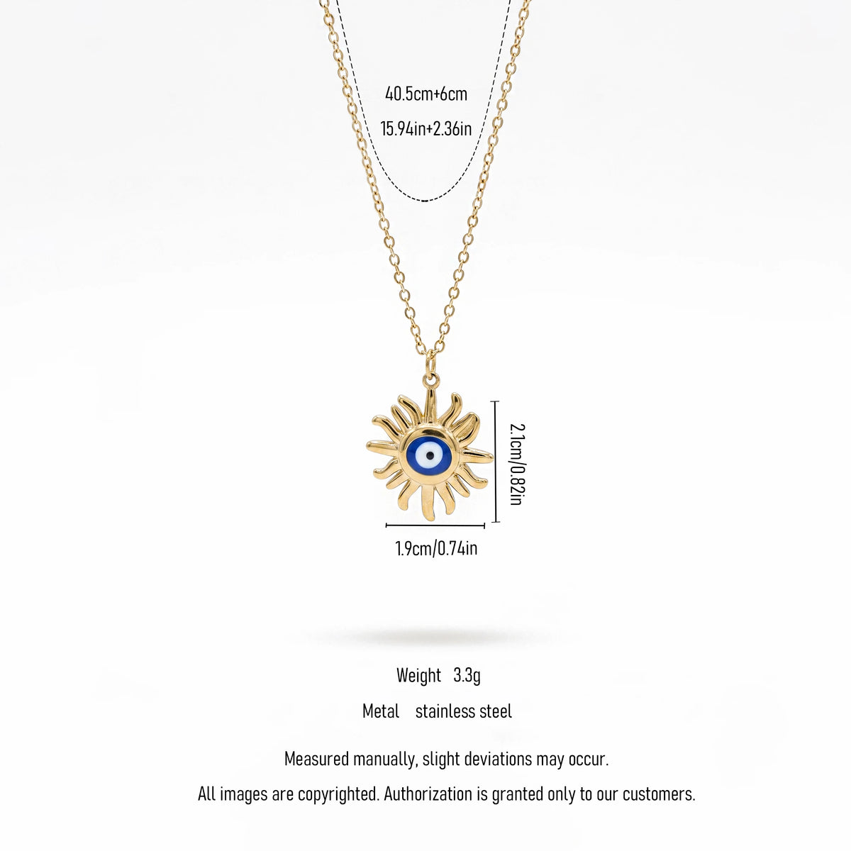 QIAOREN 12819 Premium Solar Nazar Necklace Gold Plated  Stainless Steel Hypoallergenic Wholesale High Quality Gift