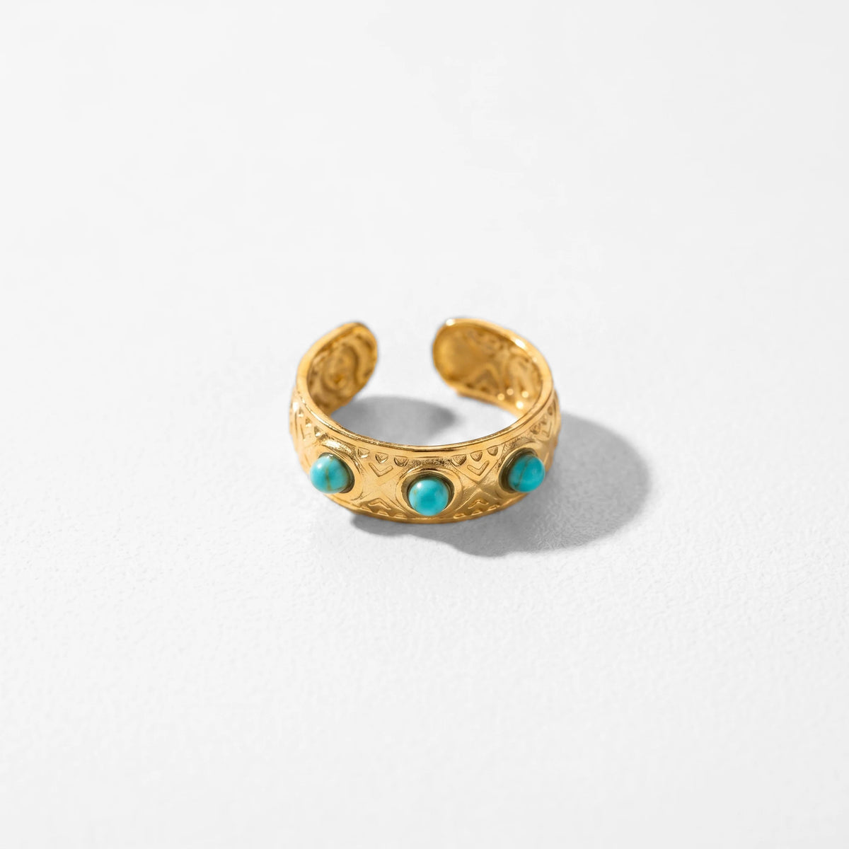 QIAOREN 10033 Stainless Steel Boho Turquoise Adjustable Ring Set Vintage Stackable Knuckle Rings Western Jewelry for Women