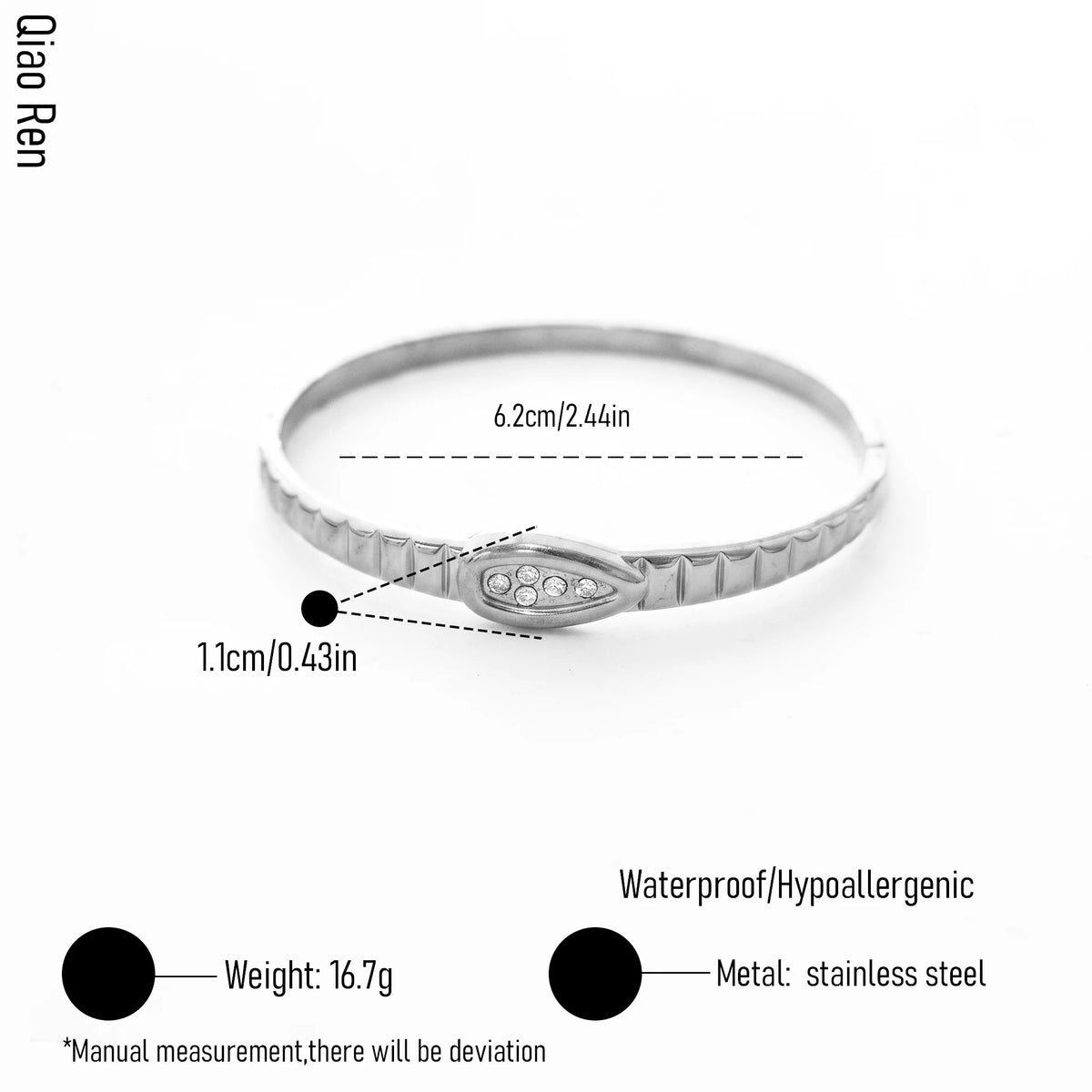 QIAOREN 14114 Stainless Steel Slim Bangle Bracelet Gold CZ Minimalist Waterproof Jewelry OEM ODM