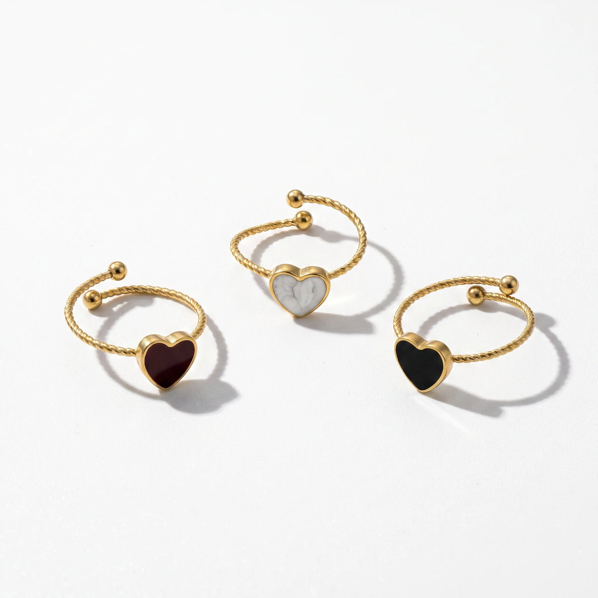 QIAOREN 14158-64 Multi-Color Enamel Heart Ring Set, Irregular Textured Love Shape Adjustable Ring Jewelry Gift for Daily Outfits