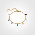 QIAOREN 13293 Gold Plated Stainless Steel Colorful Crystal Charm Bracelet Cubic Zirconia Dainty Chain Jewelry for Women