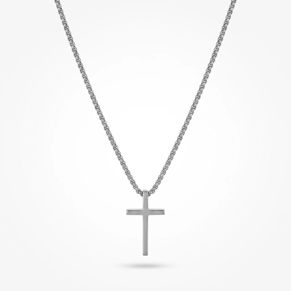 QIAOREN 10653 Trendy Minimalist Cross Pendant Box Chain Necklace 18K Gold Plated Stainless Steel Sweat-Proof Hypoallergenic
