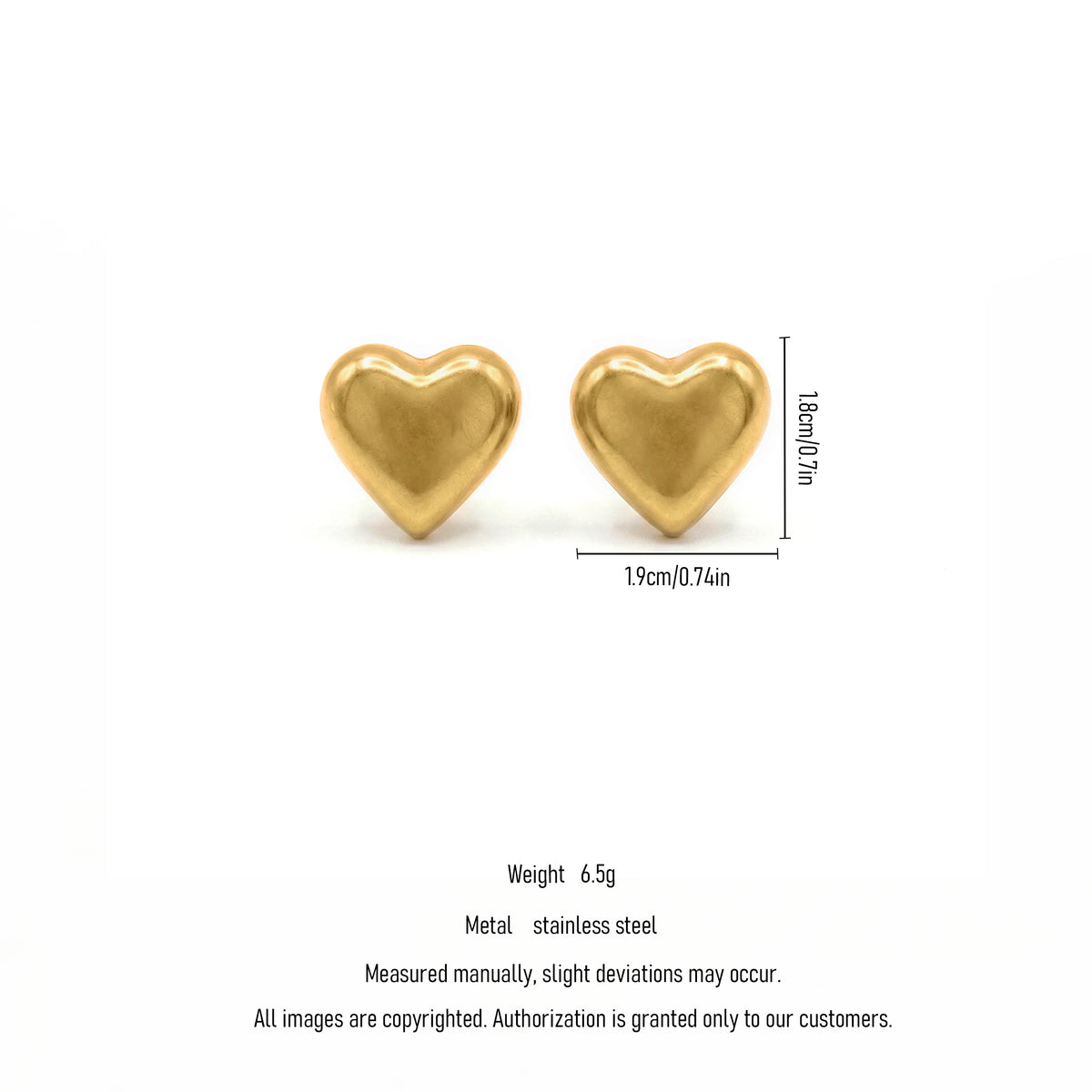 QIAOREN 11854 Chunky Balloon Heart Stud Earrings Gold Stainless Steel Smooth Puffy Love Heart Jewelry Gift for Women US Europe