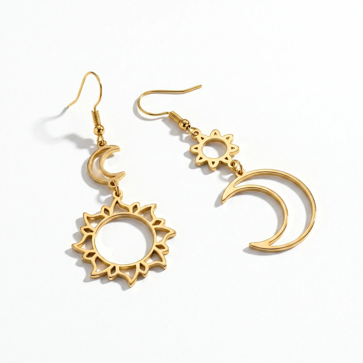 QIAOREN 10961 Minimalist Celestial Pendant Earrings 18K Gold Plated High Polished Stainless Steel Boho Beach Statement Earrings