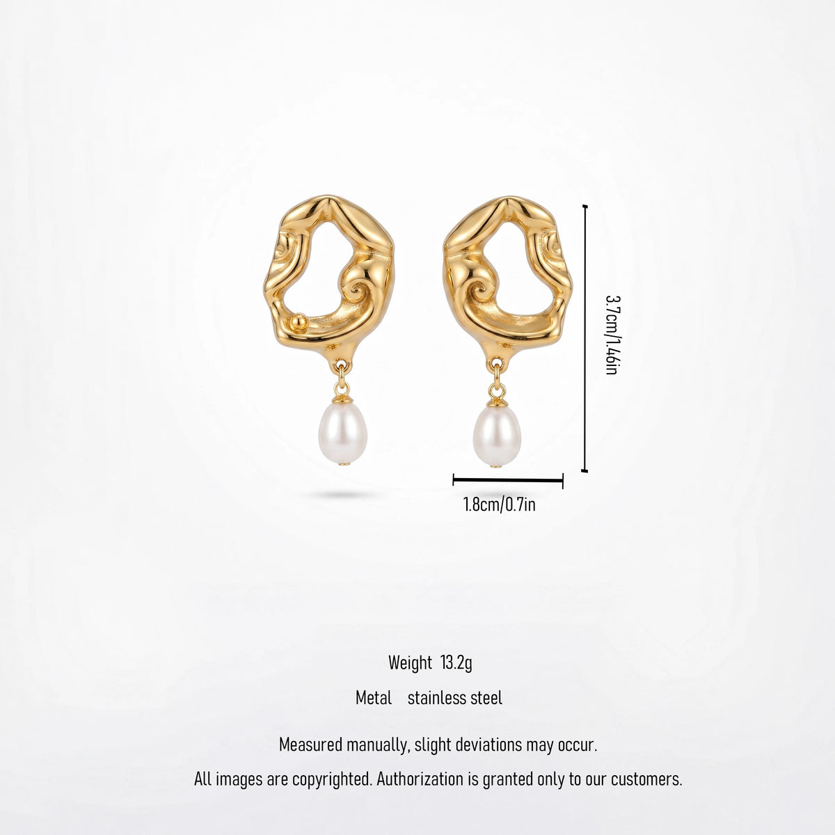 QIAOREN 12522  Avant-Garde Molten Metal Teardrop Pearl Earrings Stainless Steel Gold Irregular Statement Jewelry