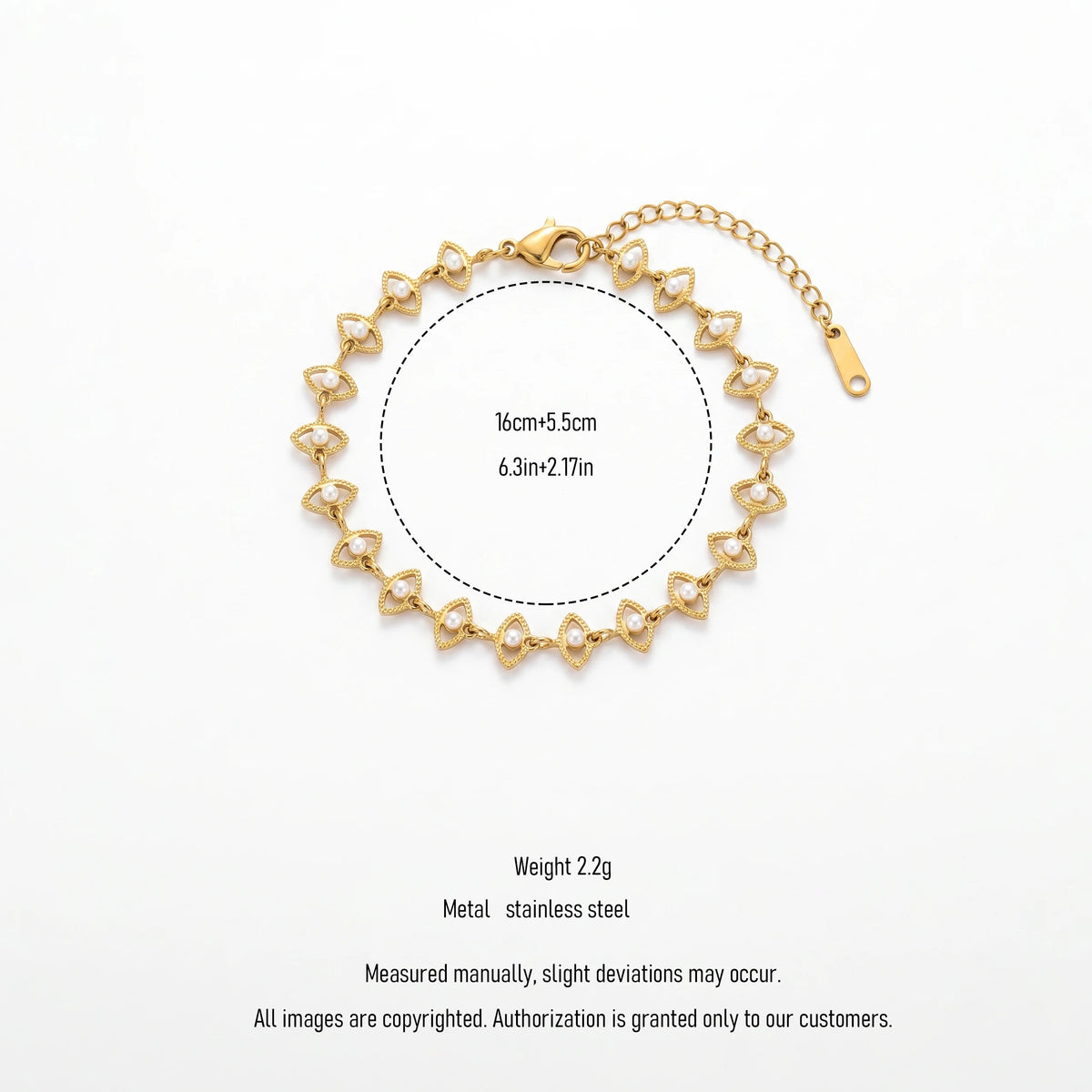 QIAOREN 13842 Stainless Steel Pearl Link Bracelet Waterproof Hypoallergenic Dainty Chain Jewelry Gift for Women