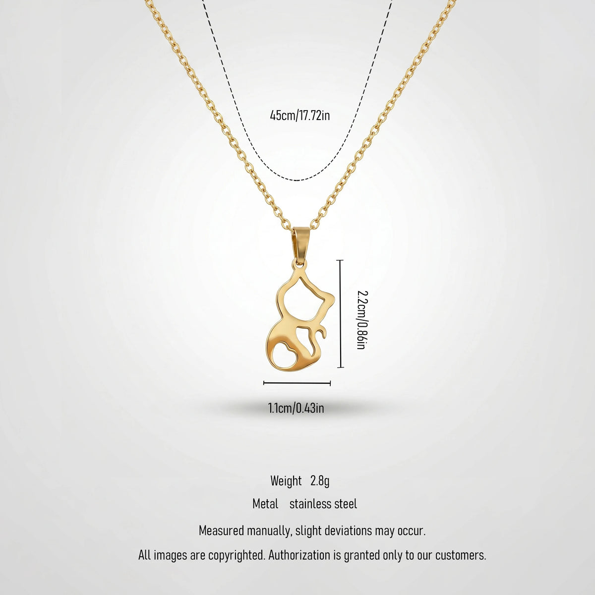 QIAOREN 11285 18K Gold Plated Hollow Cat Pendant O-Chain Necklace Stainless Steel Tarnish Free Waterproof Jewelry
